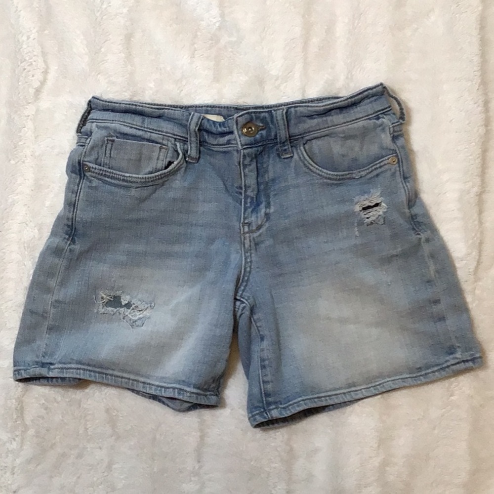 Pilcro and the Letterpress Distressed Slim Boyfriend Faded Blue Jean Shorts
